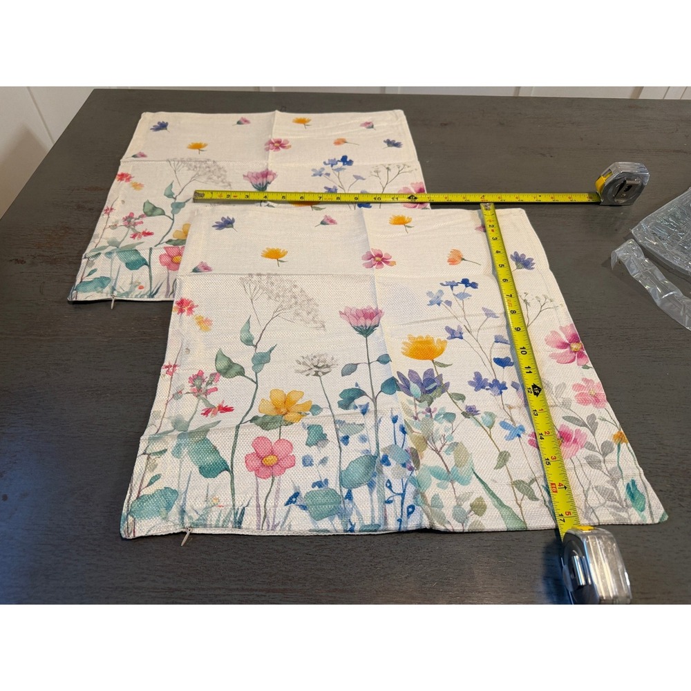 Set of 2 Watercolor Wildflower Throw Pillow Covers 18x18 Cream Linen Floral